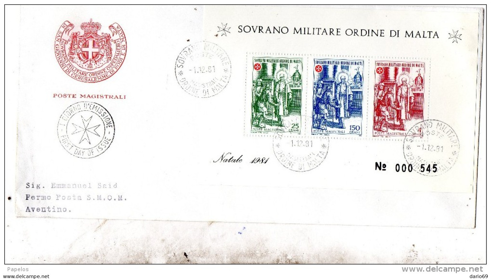 1981  LETTERA CON ANNULLO ORDINE DI MALTA - Sovrano Militare Ordine Di Malta
