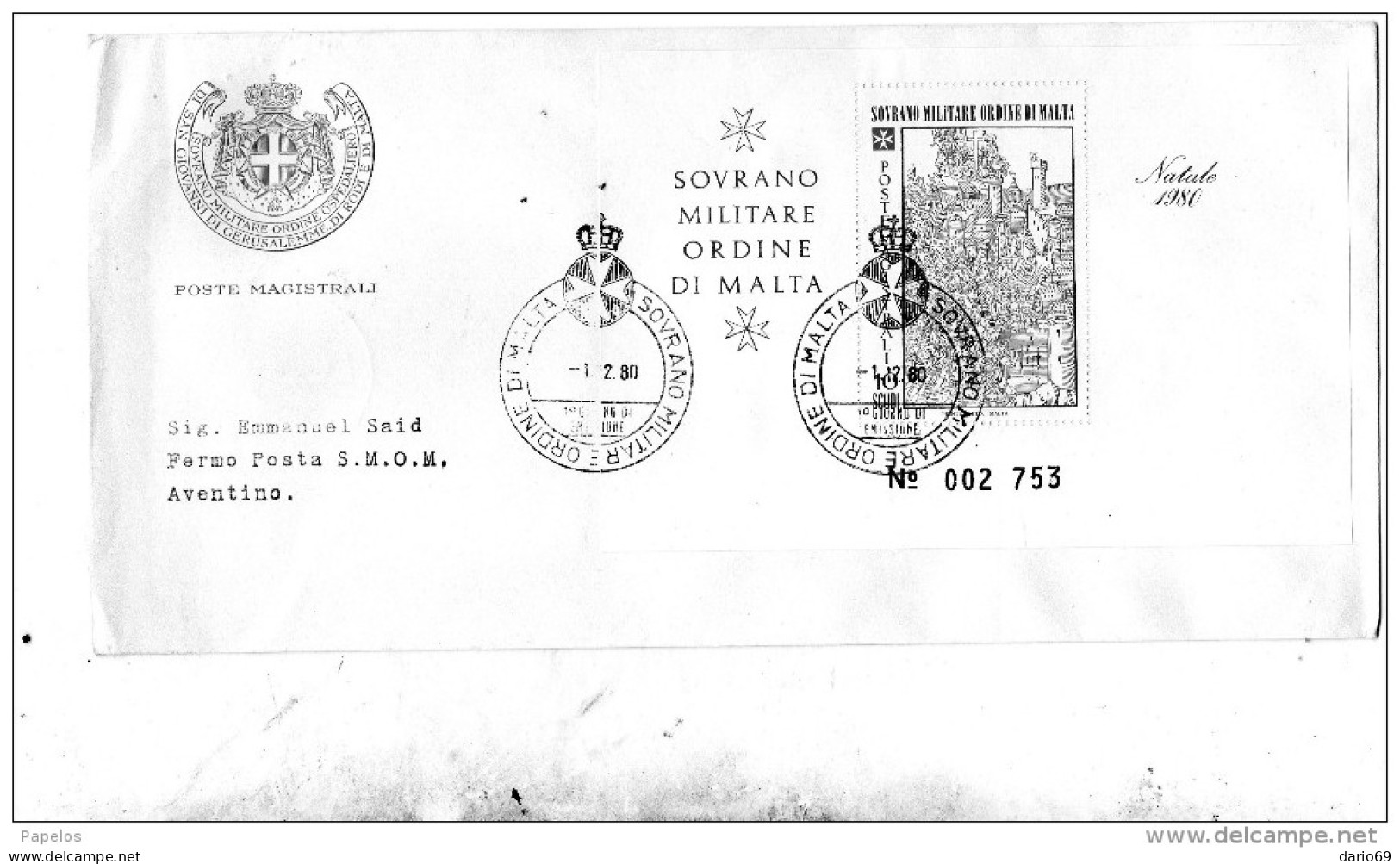 1981  LETTERA CON ANNULLO ORDINE DI MALTA - Malte (Ordre De)