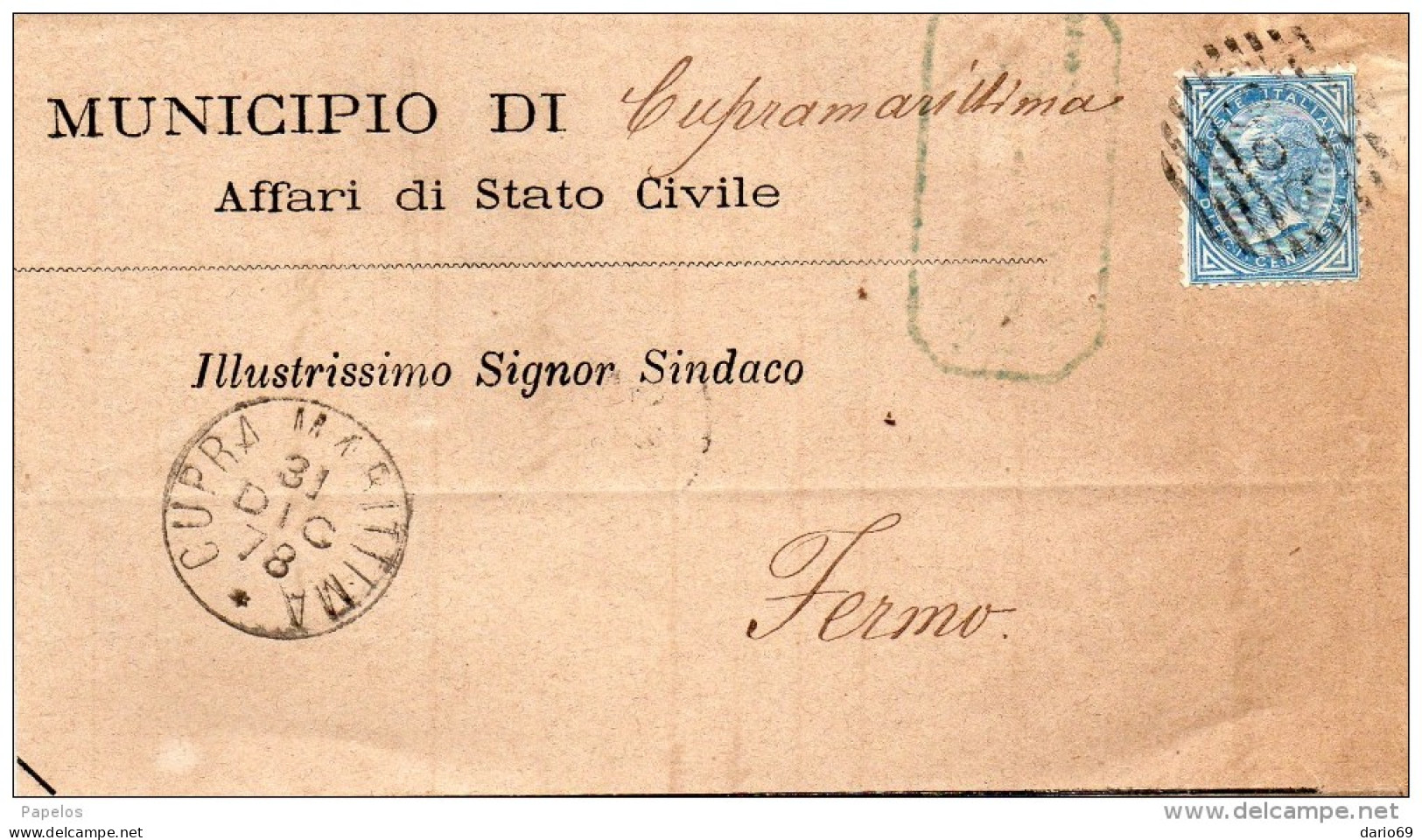 1878  LETTERA CON ANNULLO  CUPRA MARITTIMA  ASCOLI - Poststempel