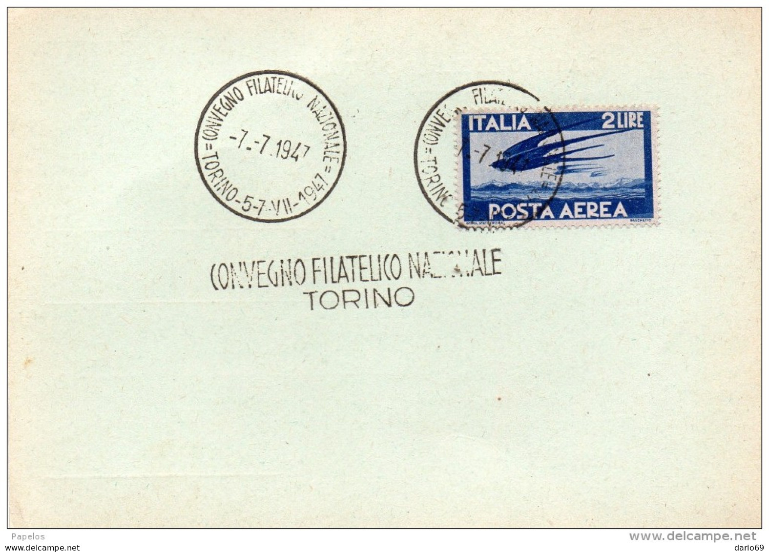 1947   CARTOLINA CON ANNULLO  TORINO CONVEGNO FILATELICO NAZIONALE - 1946-60: Marcophilia