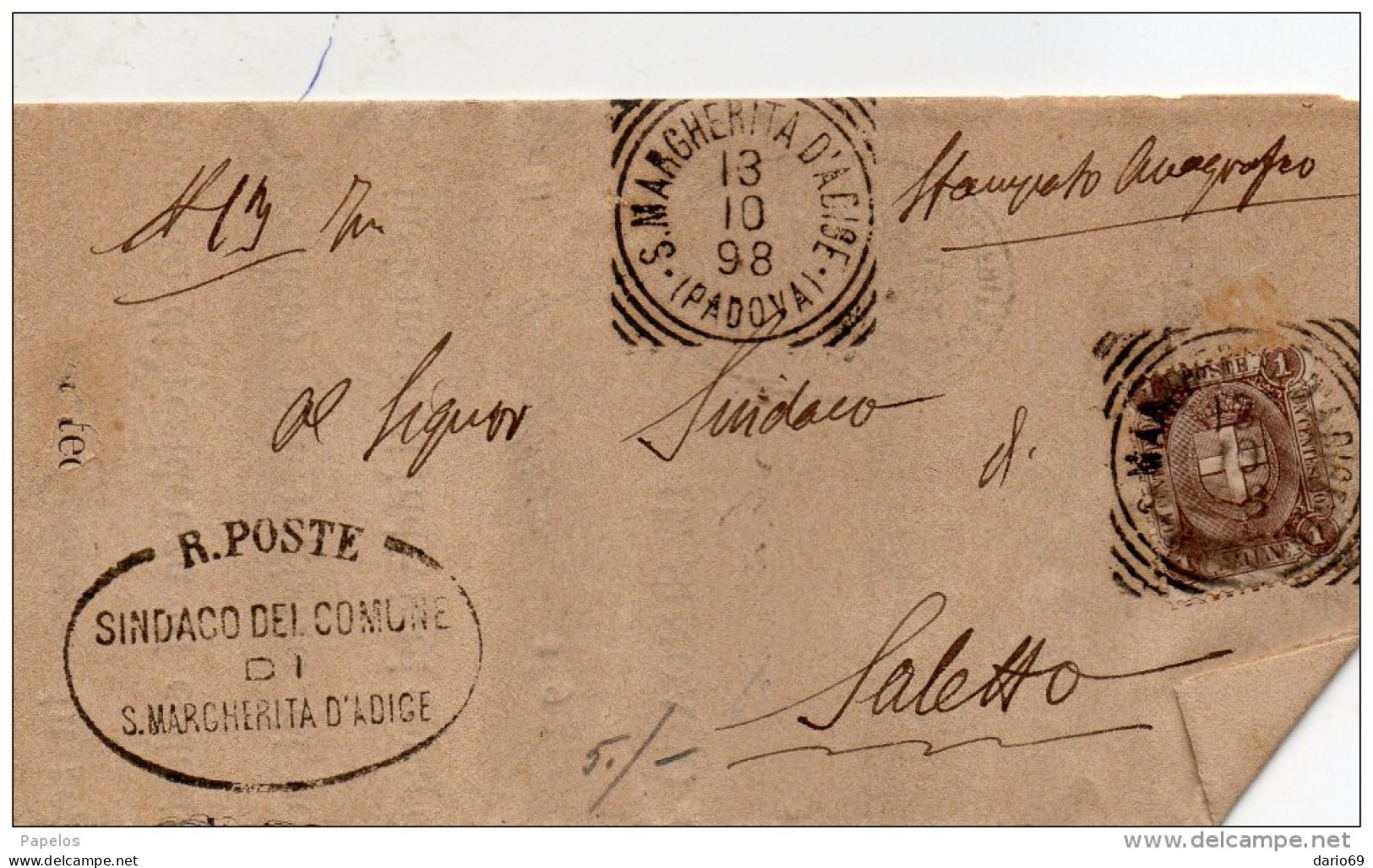 1898    LETTERA  CON ANNULLO S. MARGHERITA D'ADIGE PADOVA - Marcofilía