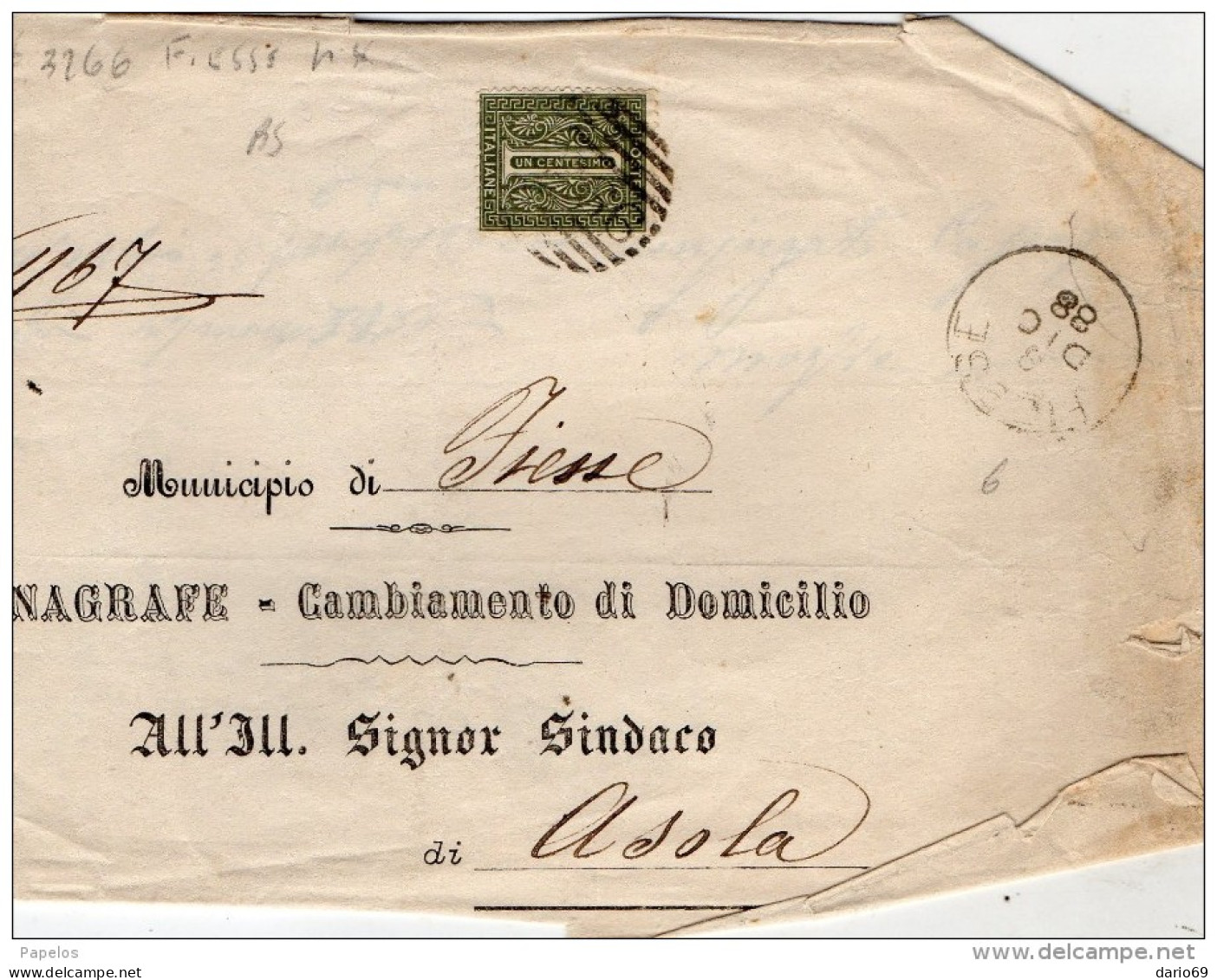 1888  LETTERA CON ANNULLO  FIESSE BRESCIA - Poststempel