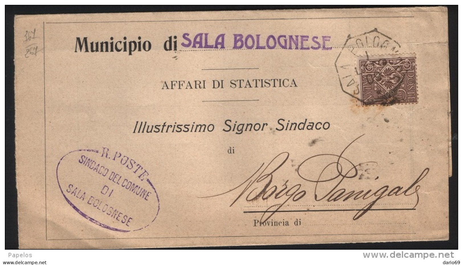 1909  LETTERA CON ANNULLO  SALA BOLOGNESE BOLOGNA - Marcophilie