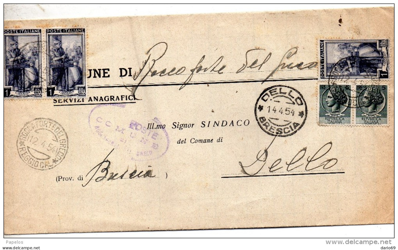 1954  LETTERA   CON ANNULLO ROCCAFORTE DEL GRECO REGGIO CALABRIA + DELLO BRESCIA - 1946-60: Marcophilia