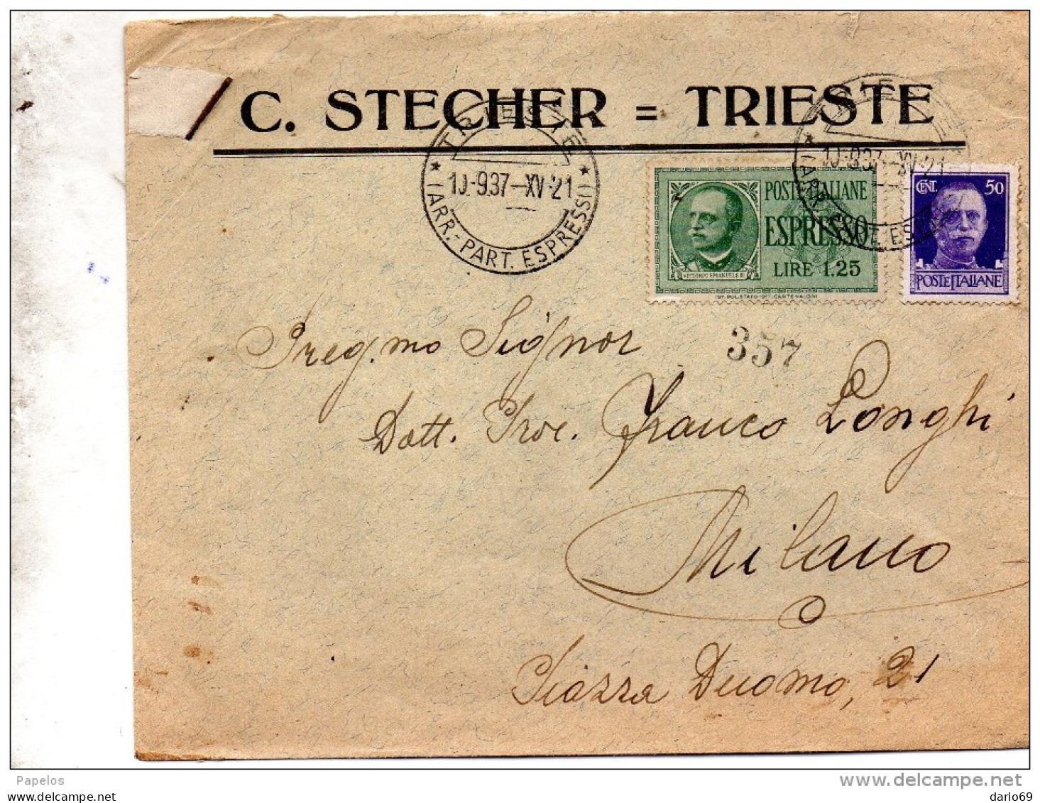 1937   LETTERA ESPRESSO CON ANNULLO  TRIESTE - Poststempel