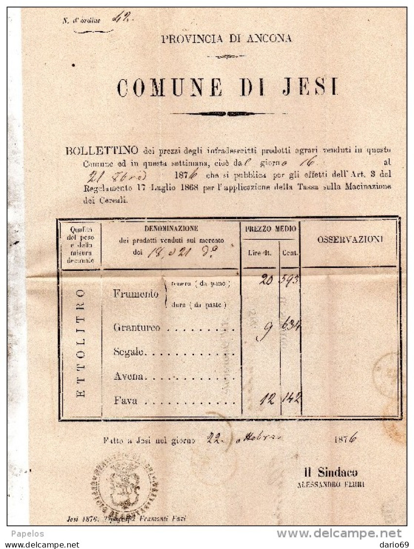 1876  LETTERA CON ANNULLO  JESI ANCONA - Storia Postale