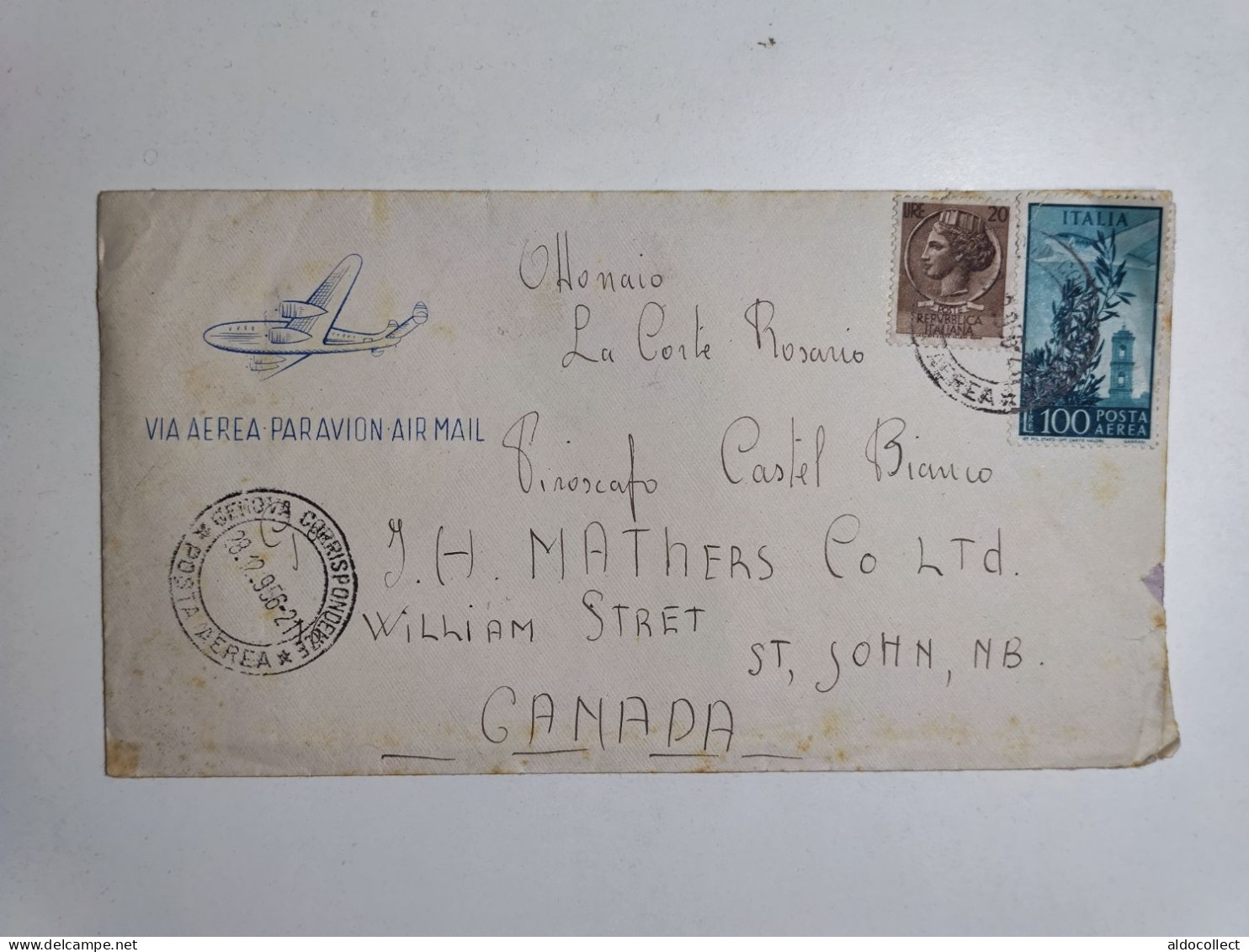 Lettera Via Aerea Da Genova Per Il Canada Del 1956 - Correo Aéreo