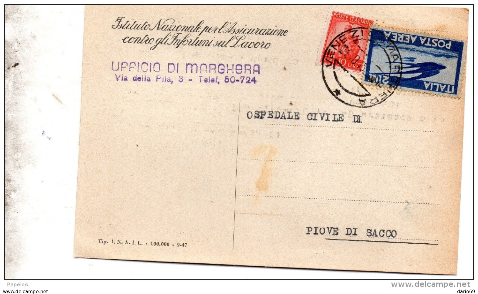 1948  CARTOLINA CON ANNULLO MARGHERA VENEZIA - 1946-60: Poststempel