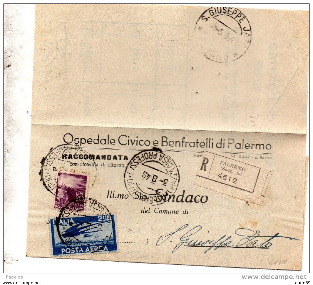 1948 LETTERA RACCOMANDATA  CON ANNULLO PALERMO 10 - 1946-60: Poststempel