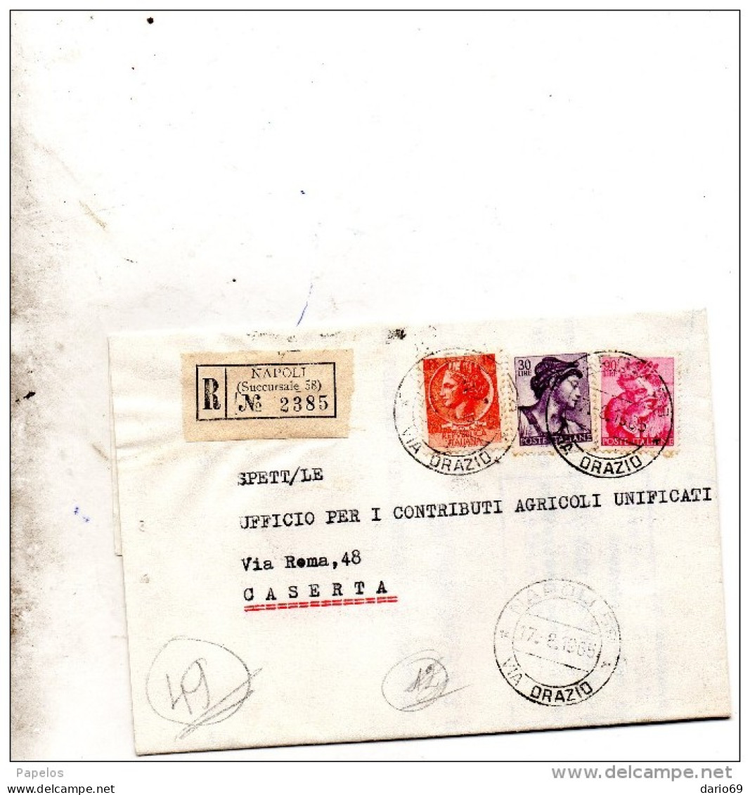 1965  LETTERA  RACCOMANDATA  CON ANNULLO NAPOLI 58 VIA ORAZIO - 1961-70: Marcophilia