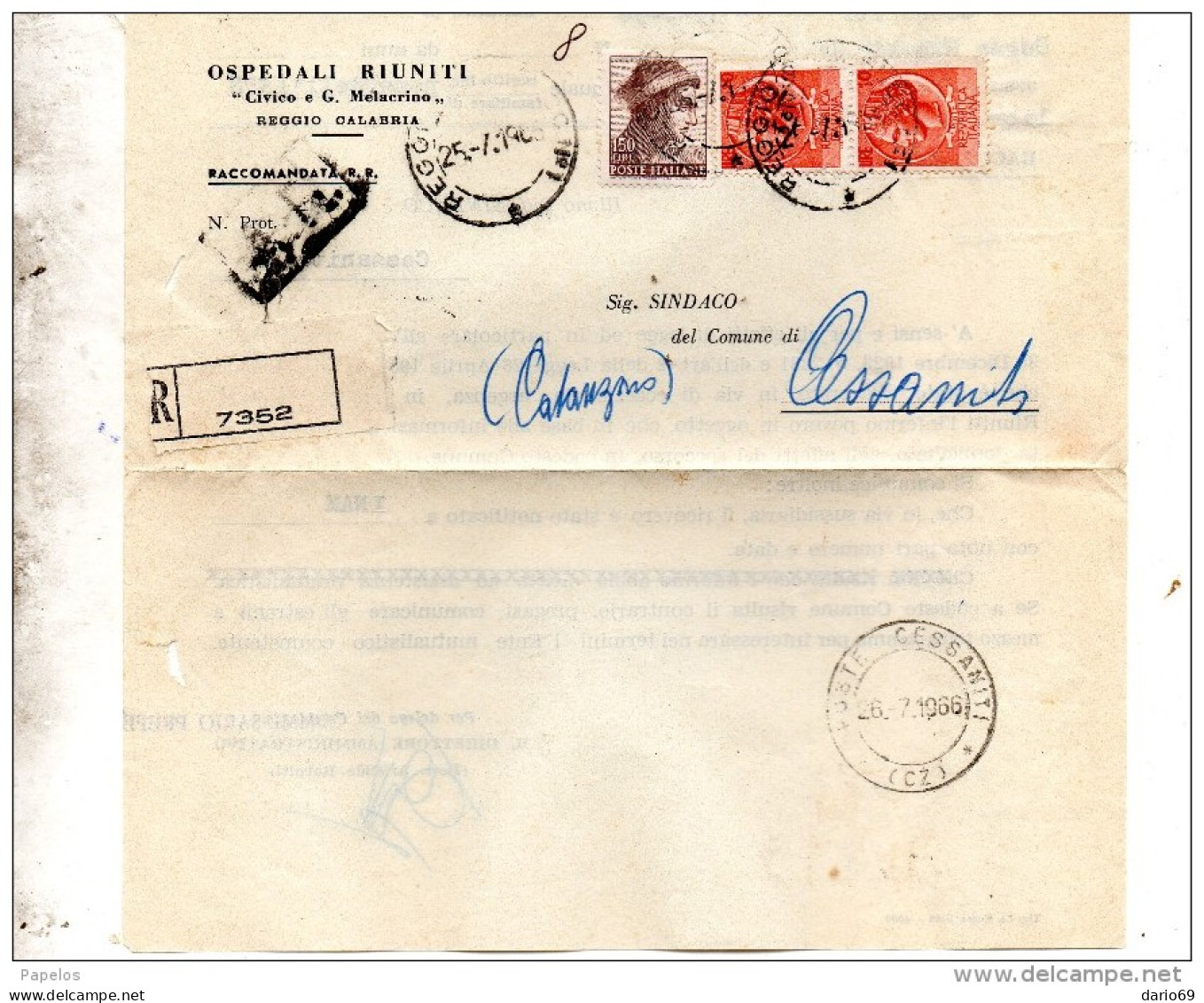 1966  LETTERA  RACCOMANDATA  CON ANNULLO   REGGIO CALABRIA +  CESSANITI - 1961-70: Storia Postale