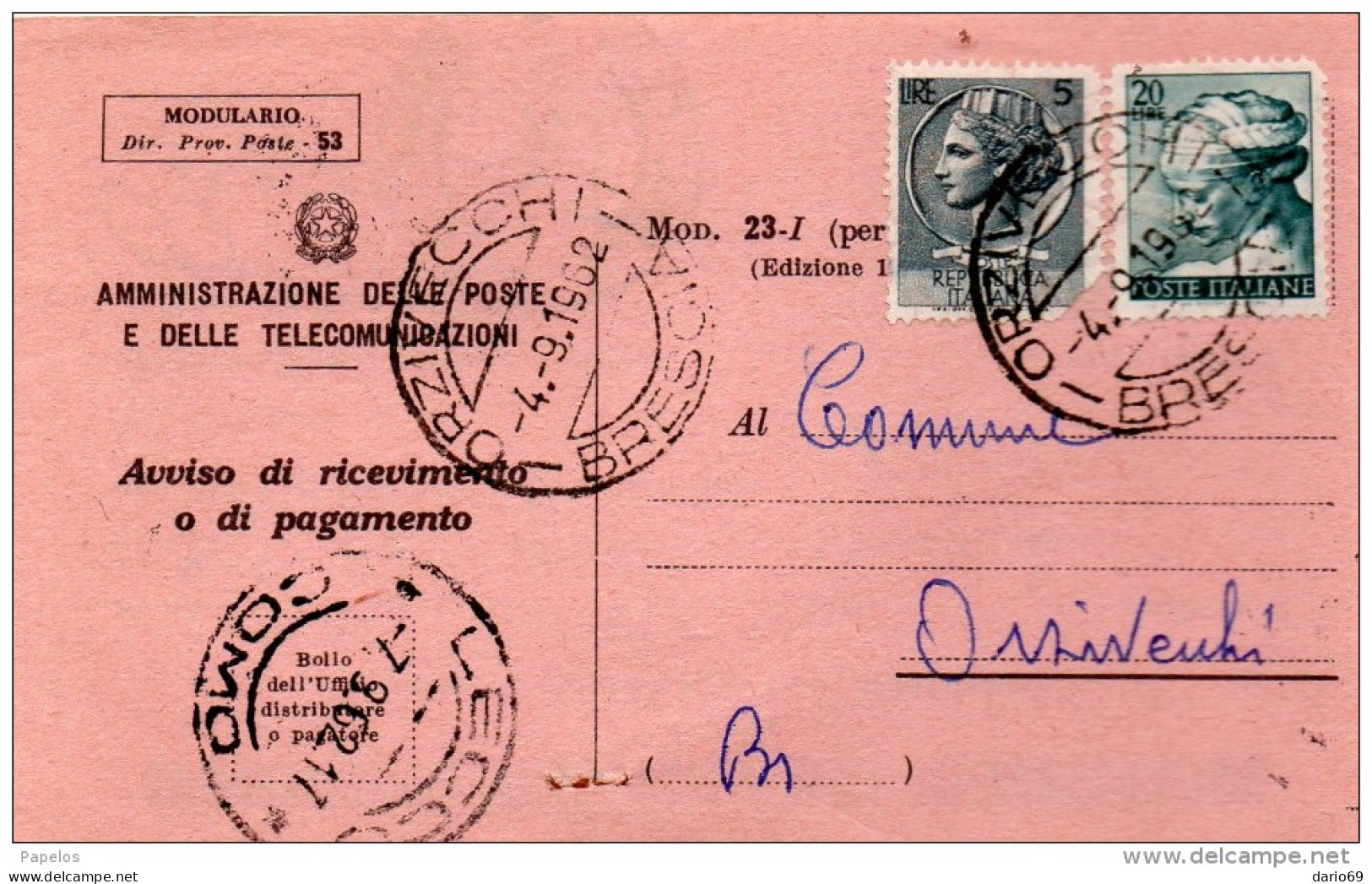 1962 RICEVUTA DI RITORNO - 1961-70: Marcophilia