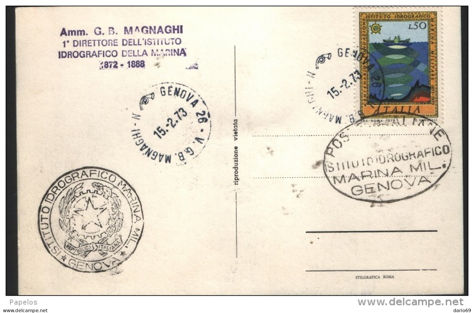 1973 CARTOLINA CON ANNULLO GENOVA 26  ISTITUTO IDROGRAFICO MARINA MILITARE - 1971-80: Marcophilie