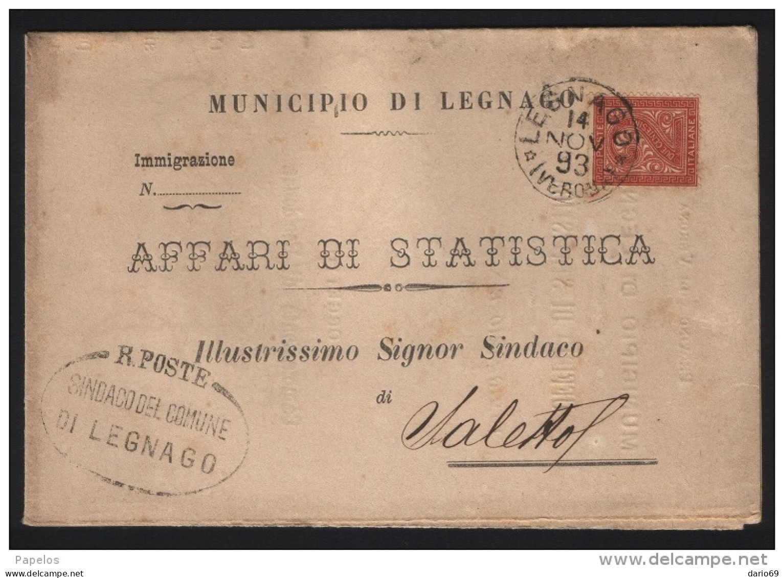 1893     LETTERA CON ANNULLO LEGNAGO VERONA - Poststempel