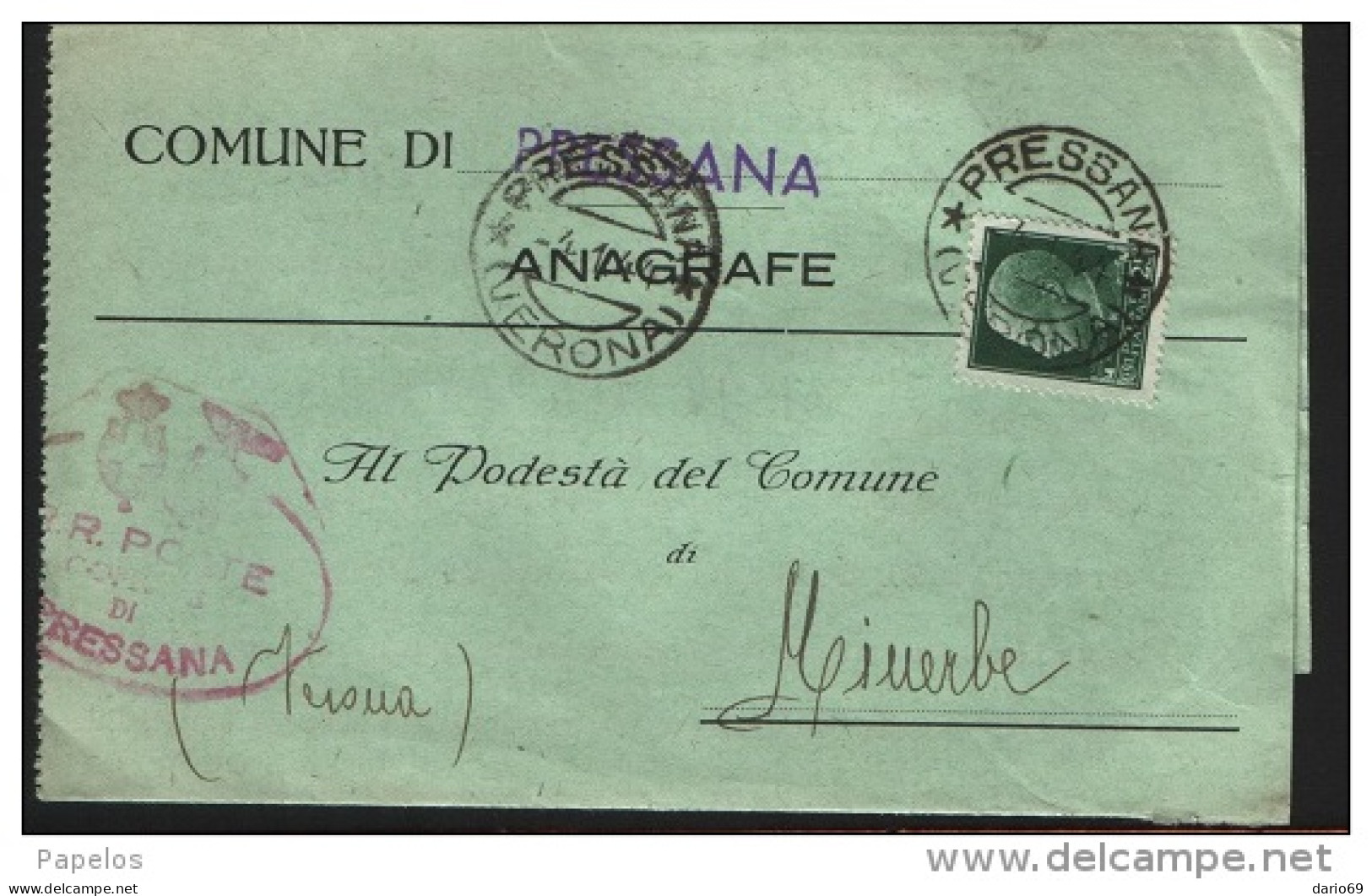 1944  LETTERA CON ANNULLO  PRESSANA VERONA - Marcophilie