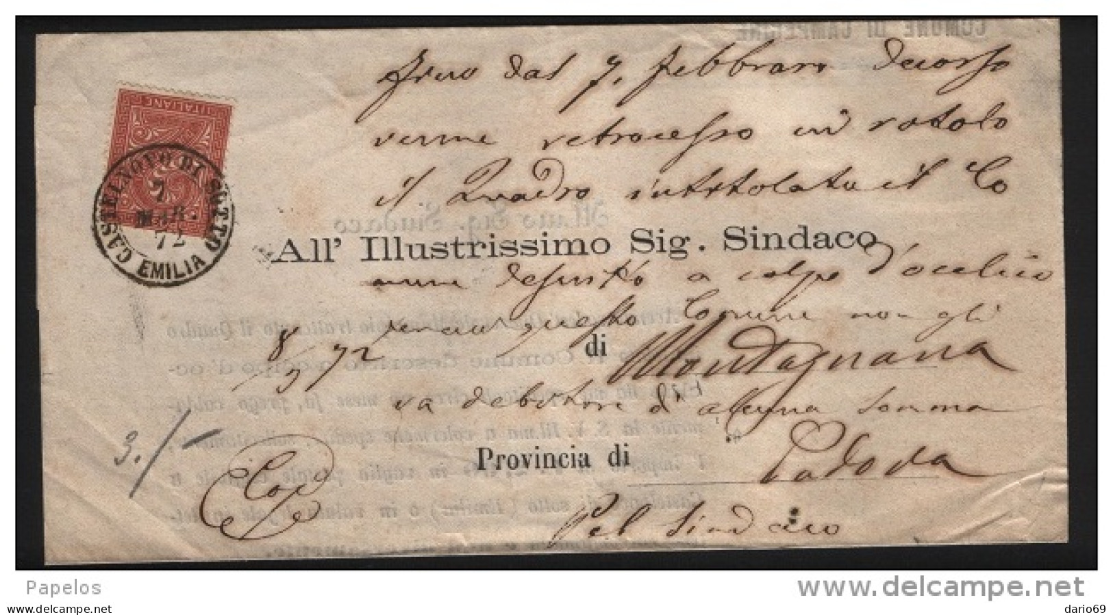 1872   LETTERA  CON ANNULLO CASTELNUOVO DI SOTTO REGGIO EMILIA - Marcofilía