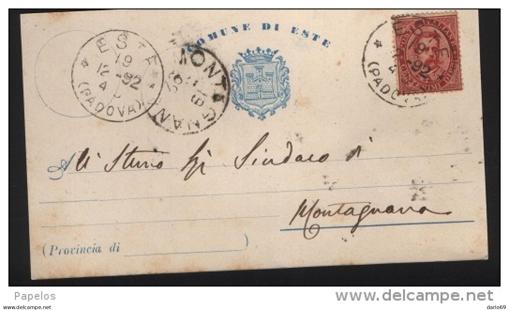 1892    CARTOLINA CON ANNULLO ESTE PADOVA - Storia Postale