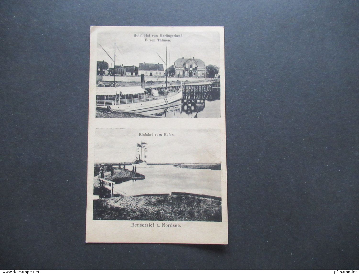 DR 1919 Mehrbild AK Hotel Hof Von Harlingerland E. Von Thünen Einfahrt Zum Hafen Bensersiel An Der Nordsee - Esens