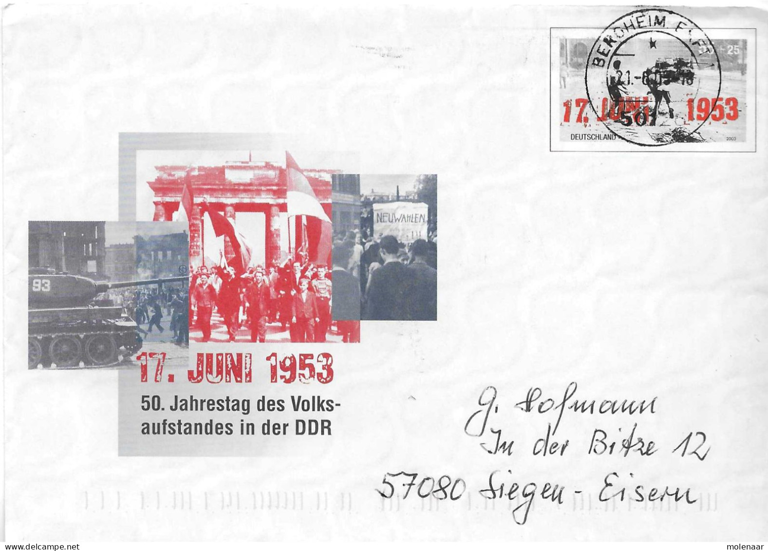 Postzegels > Europa > Duitsland > West-Duitsland > Postwaardestukken >50 Jahrestag Des Volkaufstandes In Der DDR (17291) - Privé Briefomslagen - Gebruikt