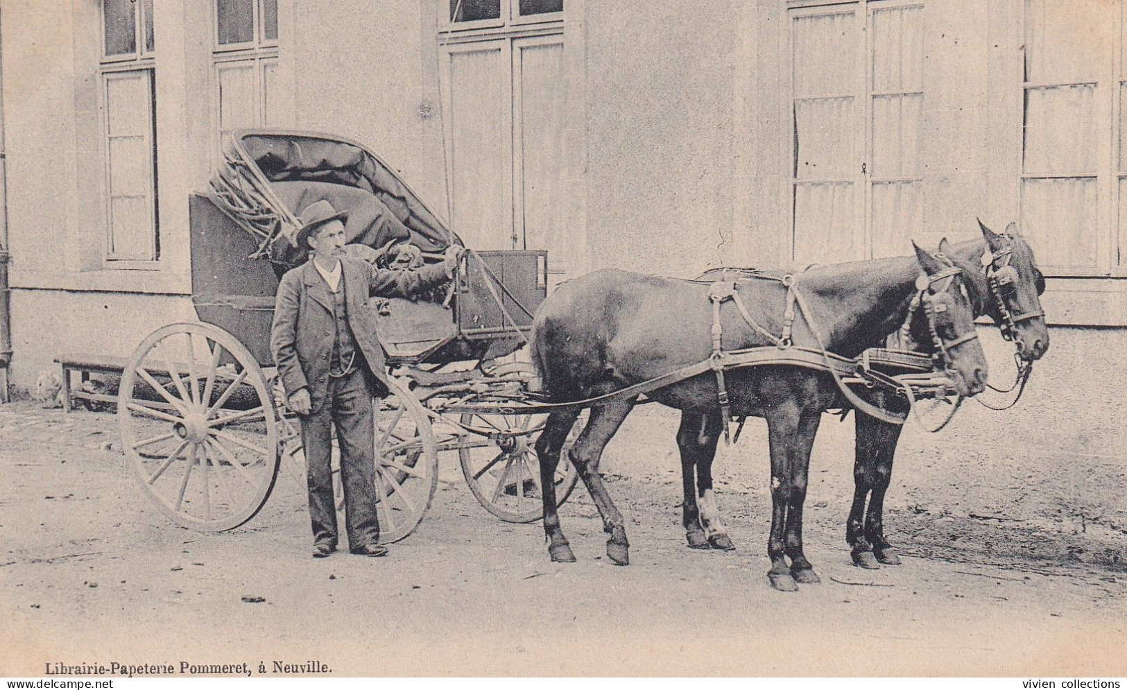 2 Cartes Attelage Voyageur De Commerce Circulée De La Bazoche Gouët (28 Eure Et Loir) Et éditeur à Neuville Au Bois (45) - Bonneval