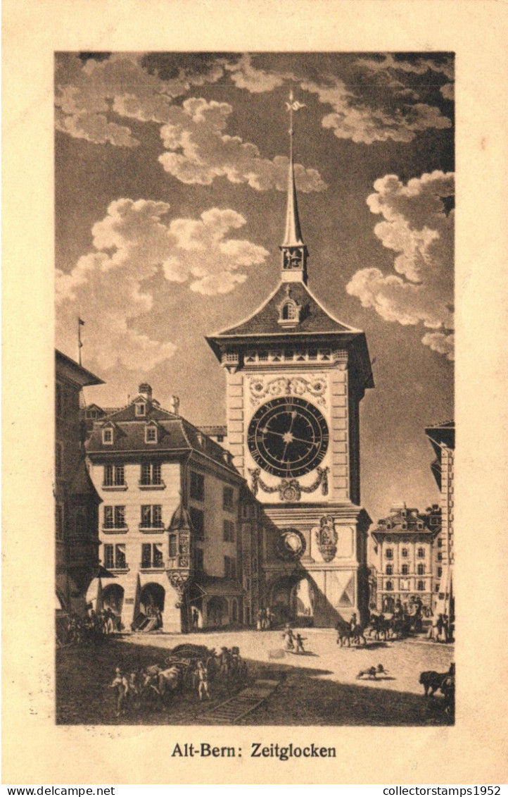 BERN, TOWER WITH CLOCK, ARCHITECTURE, HORSE, GATE, SWITZERLAND, POSTCARD - Berna
