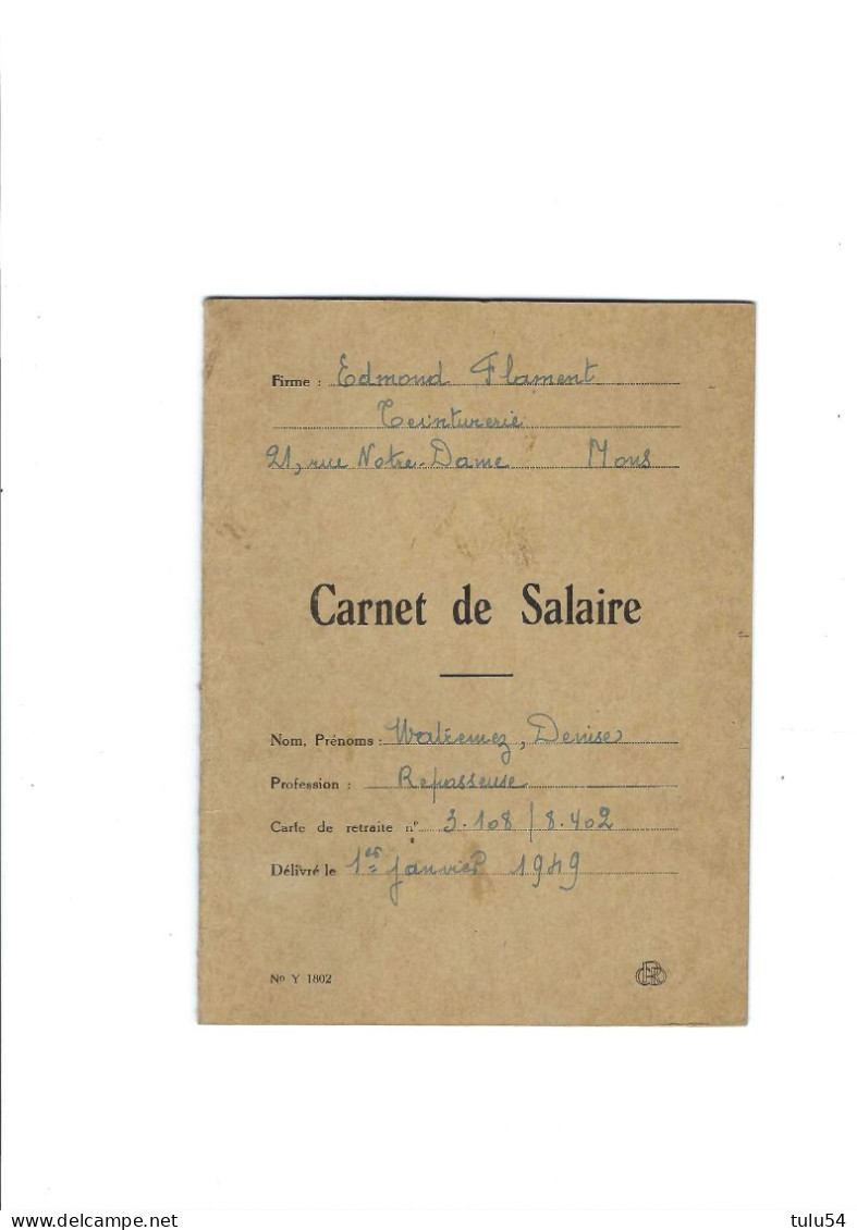 Ancien Carnet De Salaire Délivré Le 1-1-1949 - Sammlungen