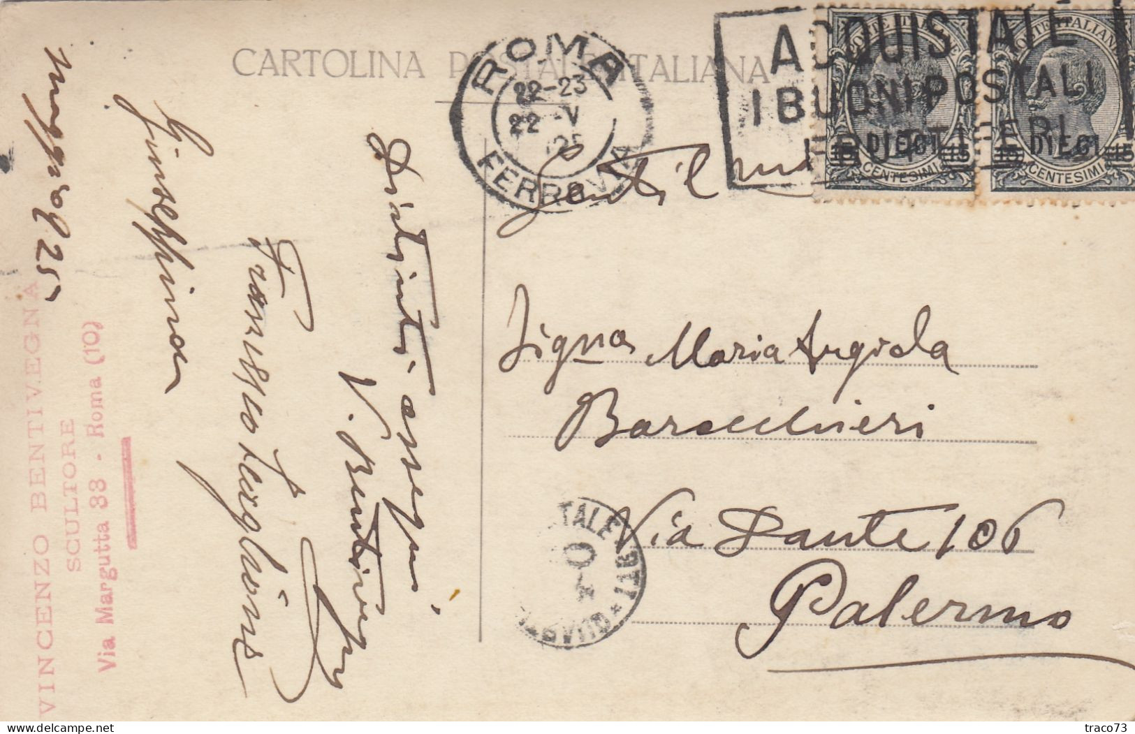 BENTIVEGNA VINCENZO - SCULTORE  /  1925 Modello Di Opera Scultore Forse Mai Realizzata _ Cartolina Autografata - Sculture