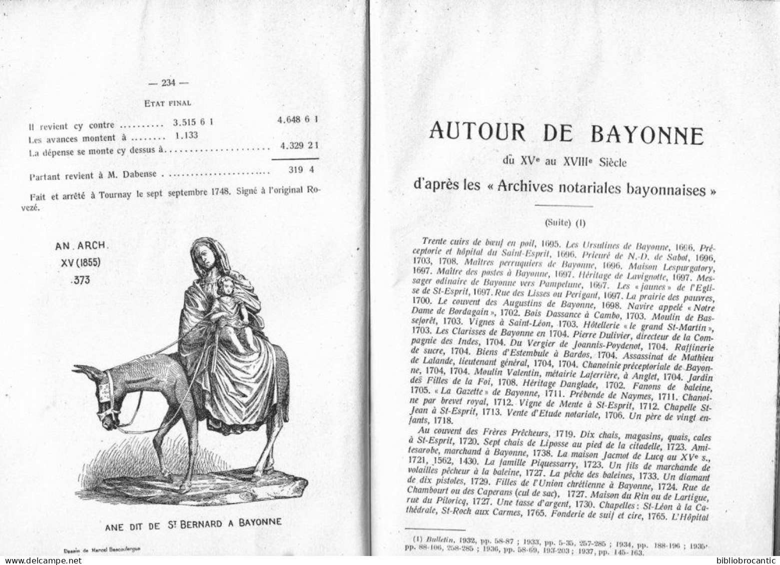 "SOCIETE SCIENCES, LETTRES & ARTS DE BAYONNE" N°23 /3ème Trimestre 1937(Sommaire Scanné) Histoire Anecdotique De Bayonne - Pays Basque