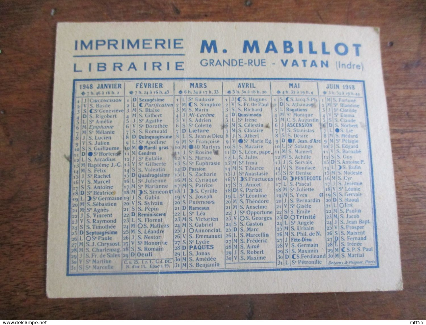 1947 ET 1948 LOT DE 2 CALENDRIER IMPRIMERIE MABILLOT ET PHARMACIE GUERIN - Petit Format : 1941-60