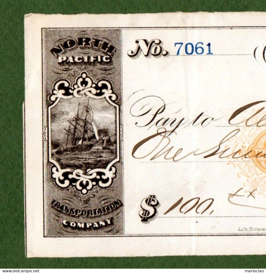 USA Check The Bank Of California San Francisco 1871 SIGNED Charles James Brenham - Other & Unclassified