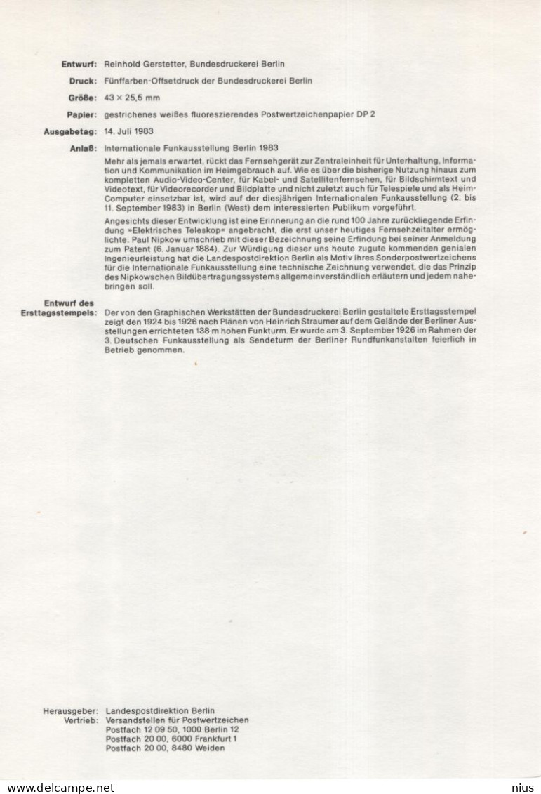 Germany Deutschland 1983-07 Internationale Funkausstellung, International Radio Exhibition, TV, Canceled In Berlin - 1981-1990