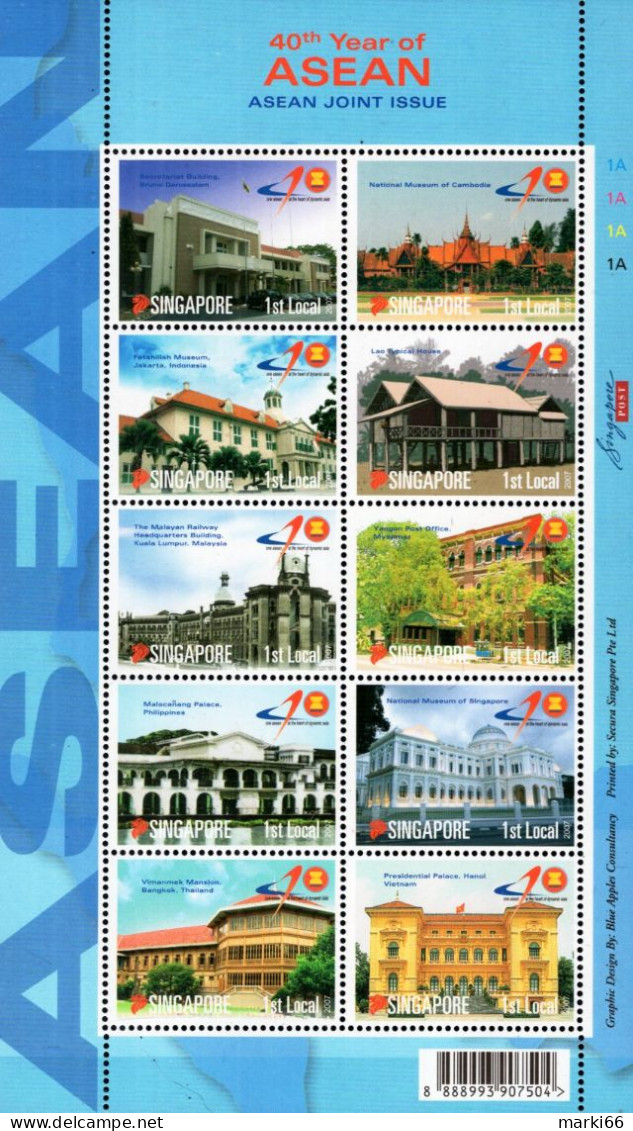 Singapore - 2007 - ASEAN Joint Issue - Architecture - Museums And Palaces - Mint Stamp Sheetlet - Singapore (1959-...)