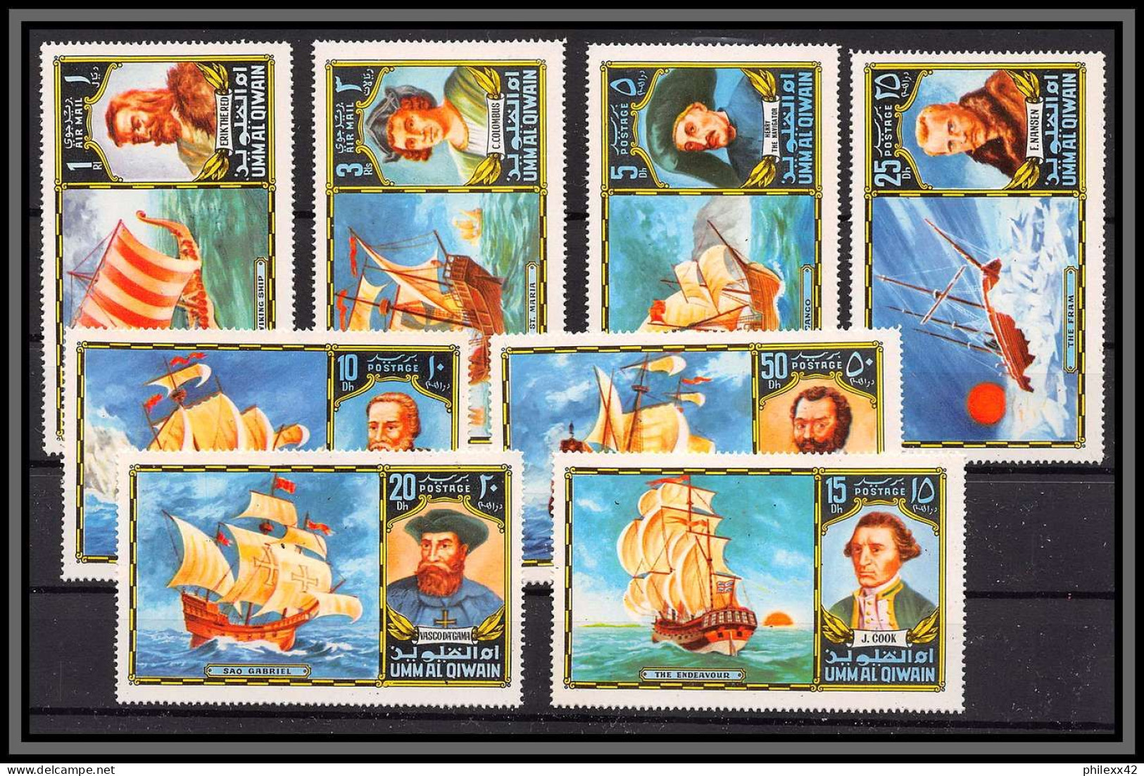 0178b/ Umm Al Qiwain ** MNH Michel N° 832 / 839 A Seafarers Ships Navigateurs Bateau (boat-SHIP) Drake Columbus Magellan - Christoffel Columbus