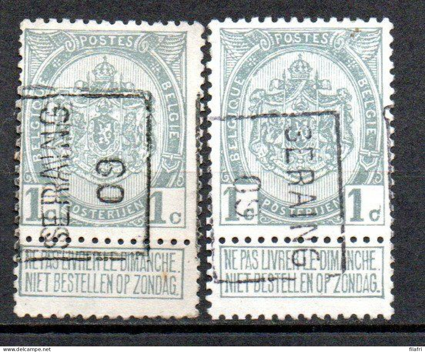 1342 Voorafstempeling Op Nr 81 - SERAING 09 - Positie A & B (dubbeldruk) - Rollenmarken 1900-09
