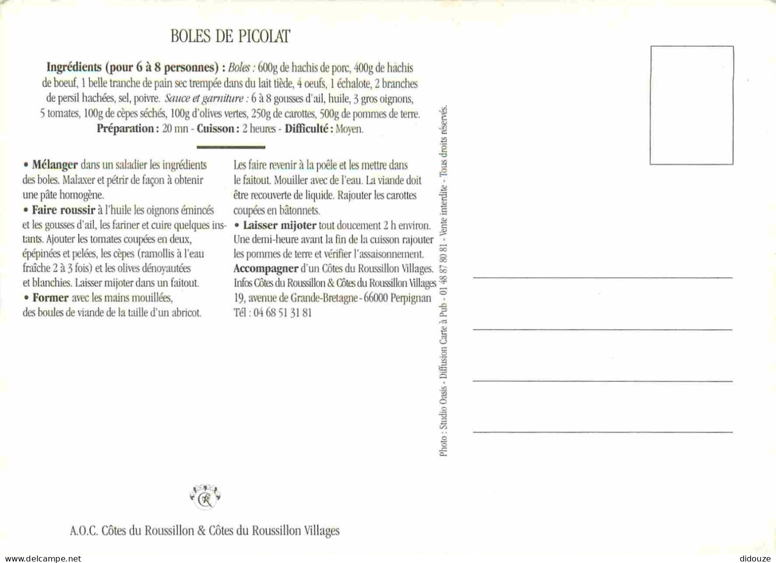 Recettes De Cuisine - Boles De Picolat - Gastronomie - CPM - Carte Neuve - Voir Scans Recto-Verso - Recettes (cuisine)