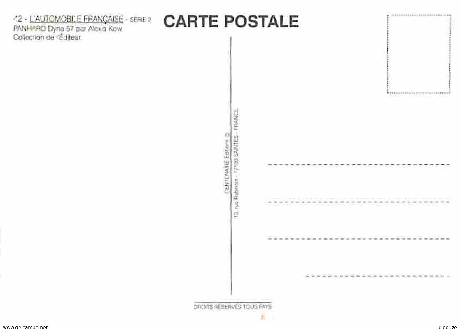 Automobiles - L'Automobile Française - Série 2 - 12 - Panhard Dyna 57 Par Alexis Kow - Carte Neuve - CPM - Voir Scans Re - PKW