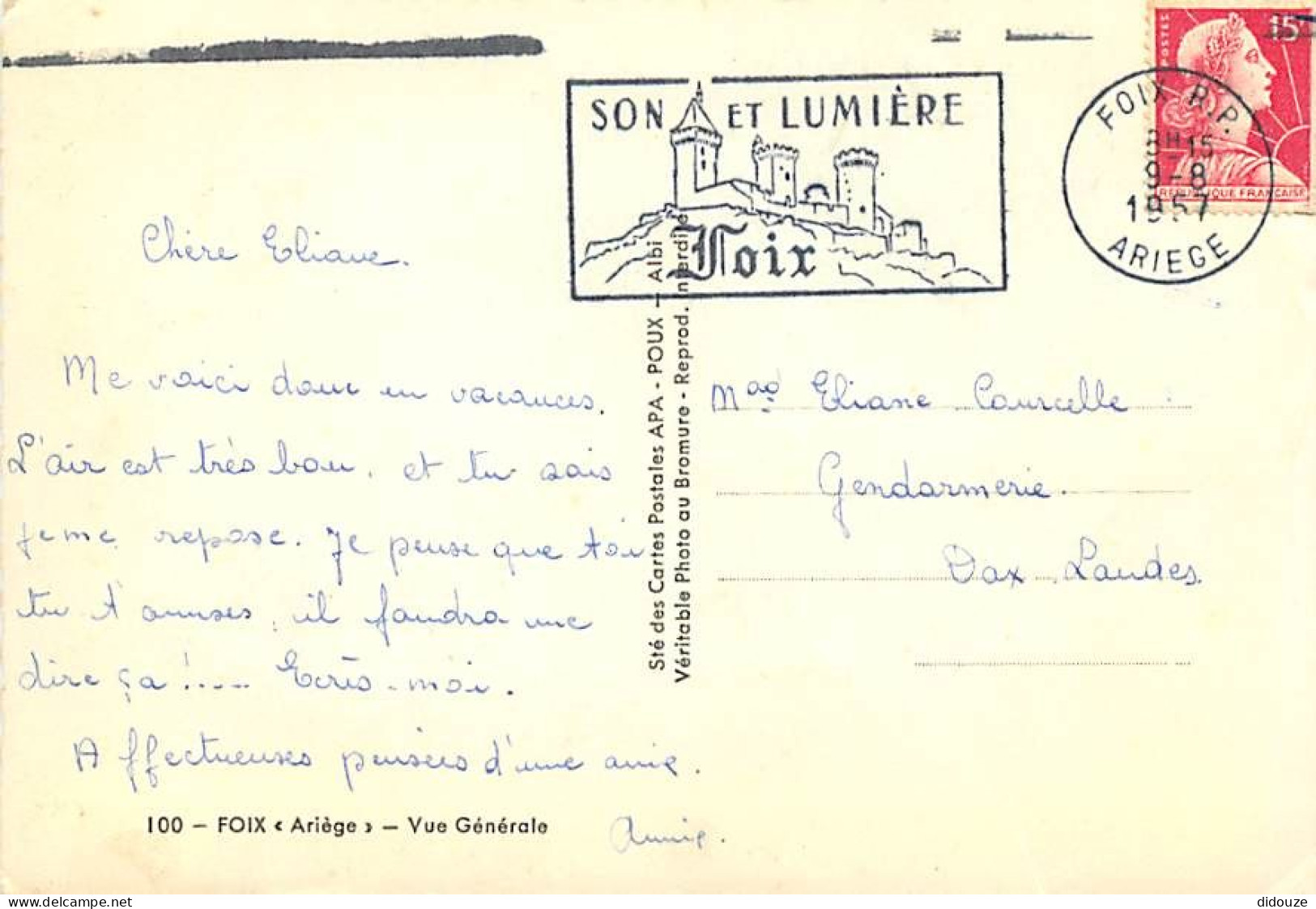 09 - Foix - Vue Générale Aérienne - Flamme Postale De Foix De 1957 Parfaite - Carte Dentelée - CPSM Grand Format - Voir  - Foix