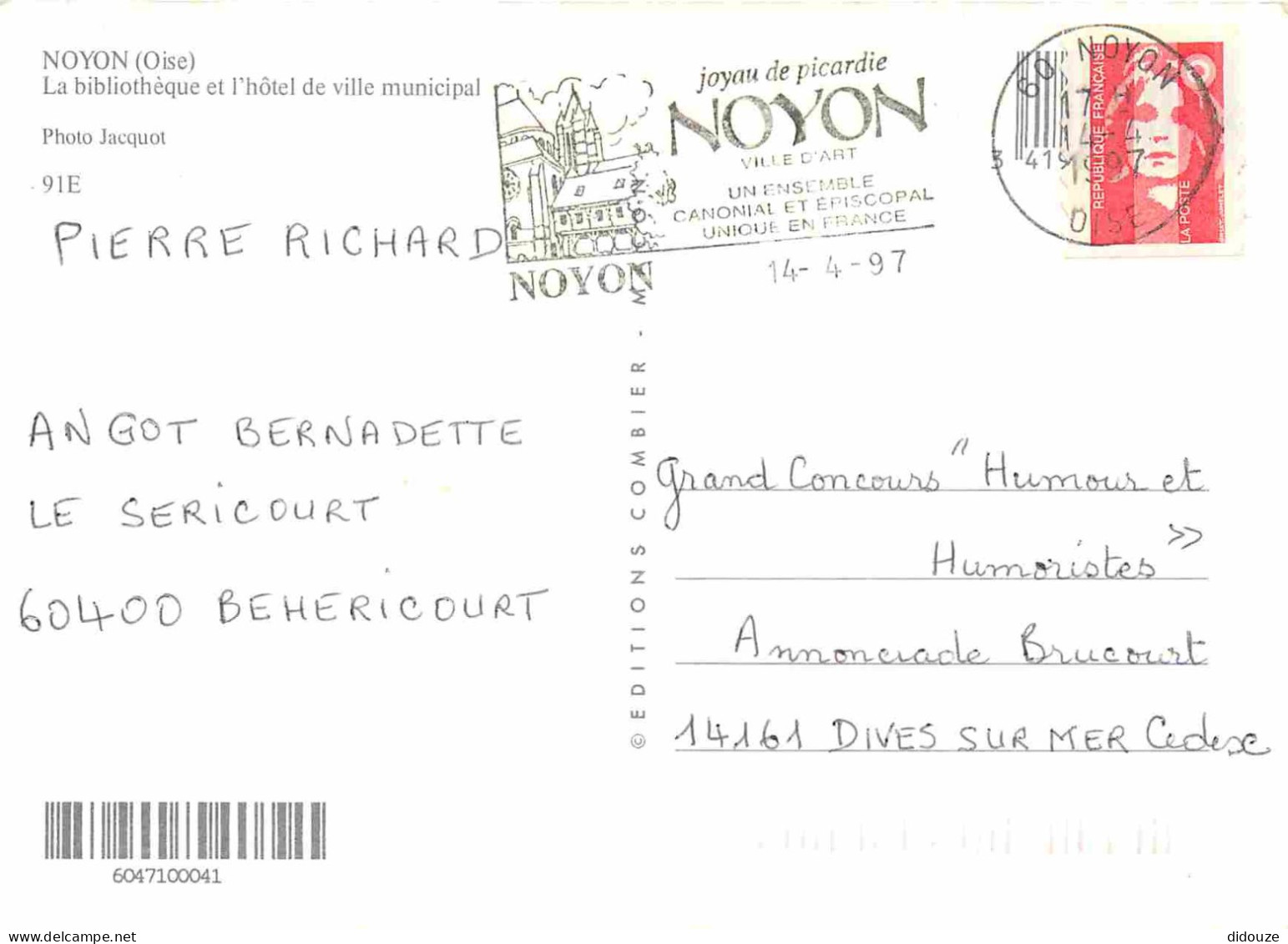 60 - Noyon - La Bibliothèque Et L'hôtel De Ville Municipal - Fleurs - CPM - Flamme Postale - Voir Scans Recto-Verso - Noyon