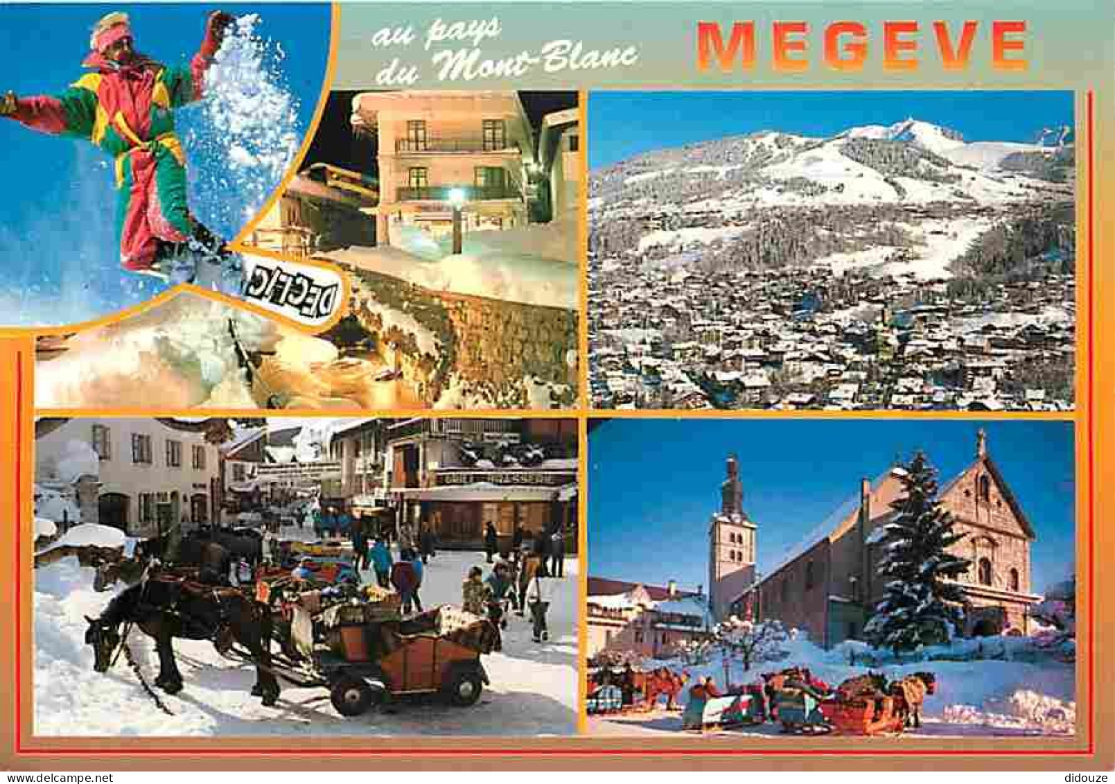 74 - Mégève - Multivues - Chevaux - Traineau - Hiver - Neige - Snow-Board - CPM - Voir Scans Recto-Verso - Megève