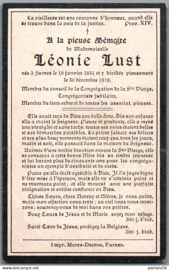 Bidprentje Veurne - Lust Leonie (1841-1918) - Devotion Images