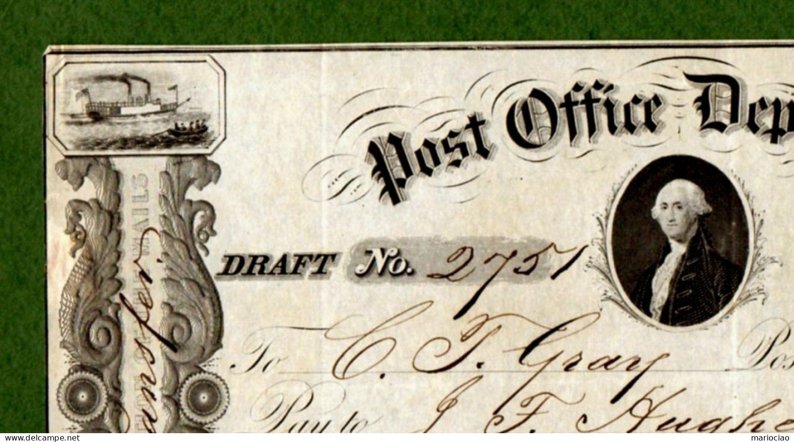 USA Draft Post Office Department NEWARK NJ 1854 Signed JM Campbell & WF Phillips EXTREMELY RARE - Otros & Sin Clasificación
