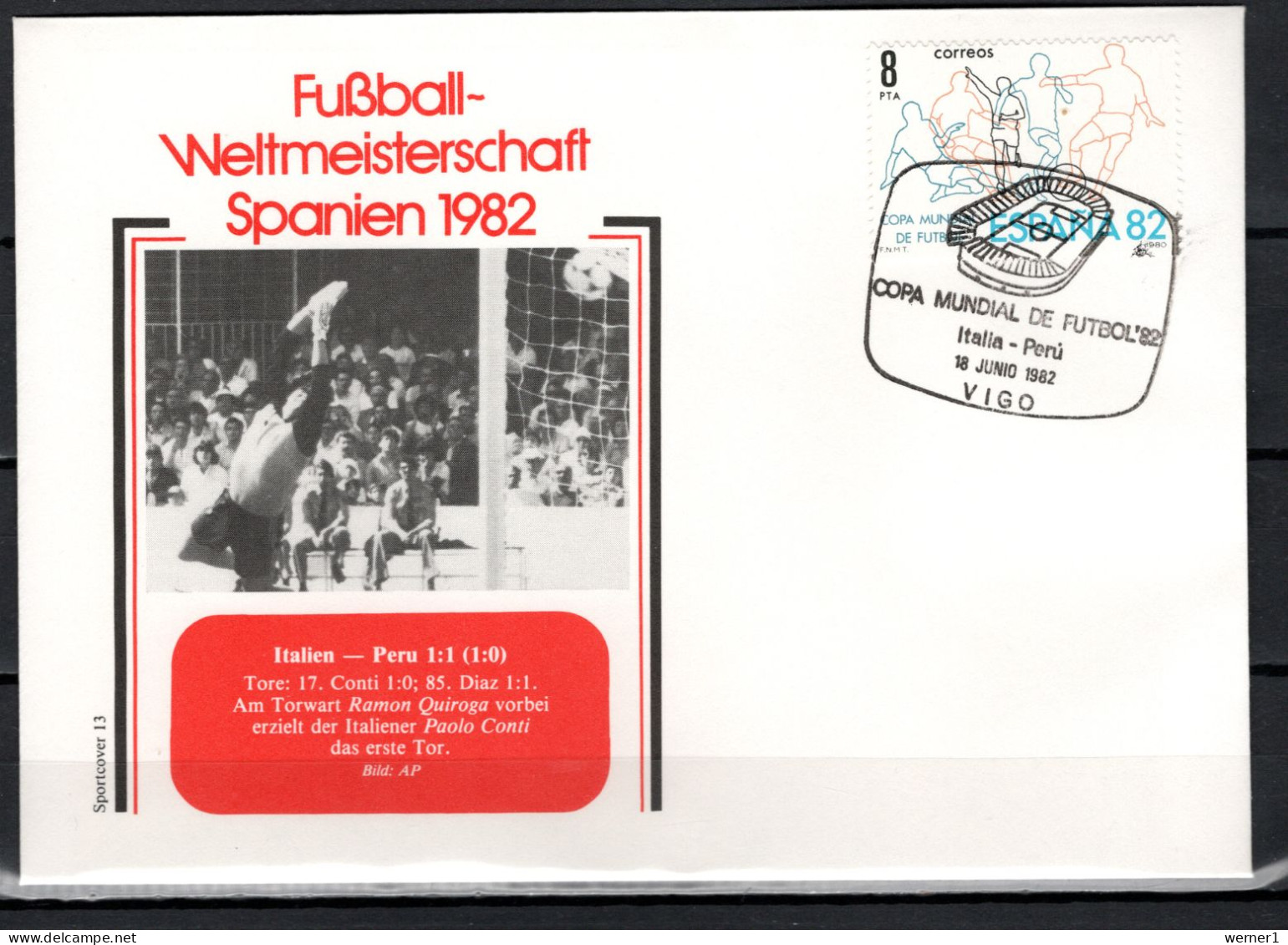 Spain 1982 Football Soccer World Cup Commemorative Cover Match Italy - Peru 1:1 - 1982 – Spain