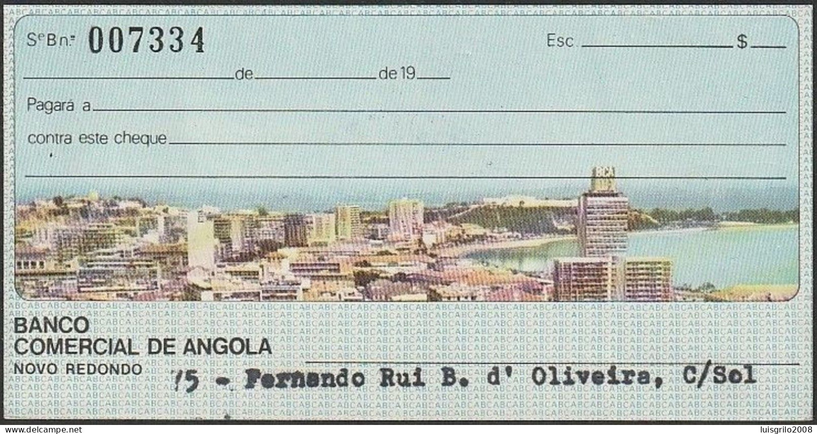 Angola, Portugal, Cheque - Banco Comercial De Angola, Novo Redondo -|- Província De Angola. Selo Do Cheque $90 - Ongebruikt