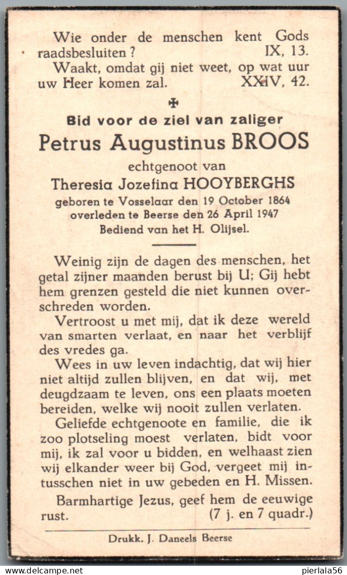 Bidprentje Vosselaar - Broos Petrus Augustinus (1864-1947) - Devotion Images