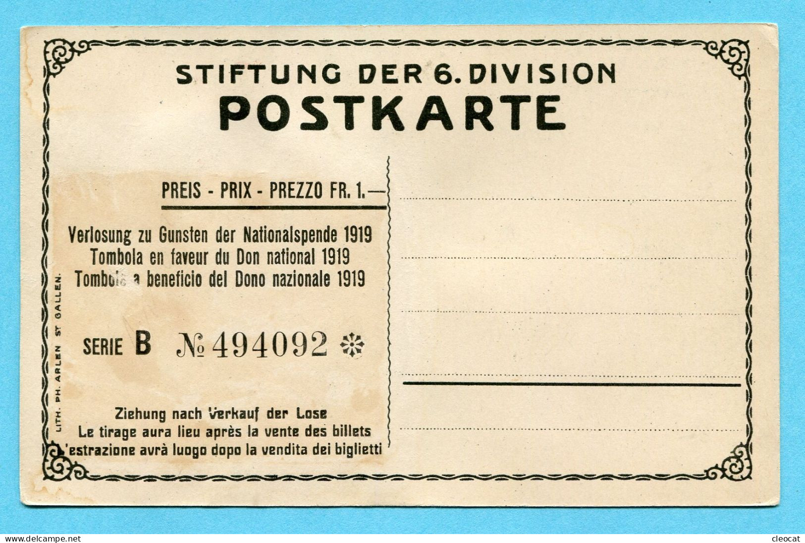 Karte Kommandostäbe Nr. 14 - 6. Division Mit Los Auf Rückseite - Cartas & Documentos