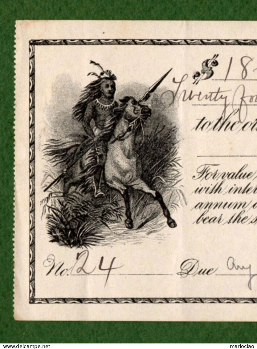 USA Promissory Note HORTON Missouri 1909 Indian Riding Horse - Sonstige & Ohne Zuordnung