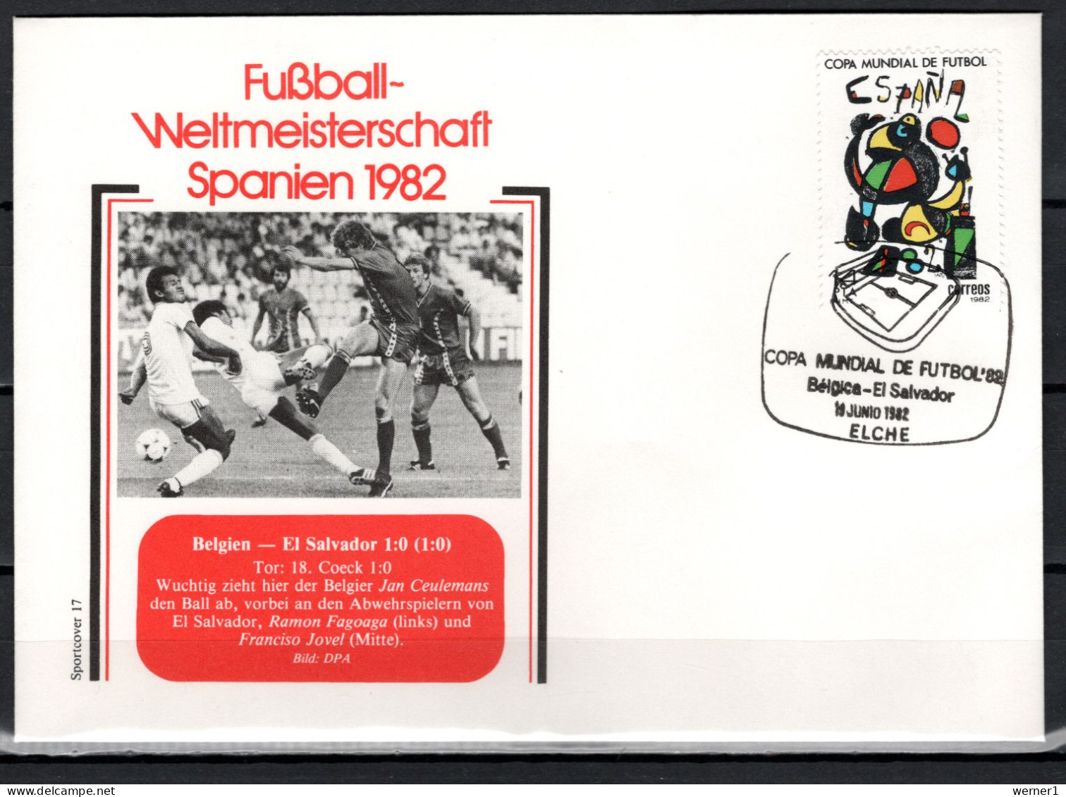 Spain 1982 Football Soccer World Cup Commemorative Cover Match Belgium - El Salvador 1:0 - 1982 – Espagne