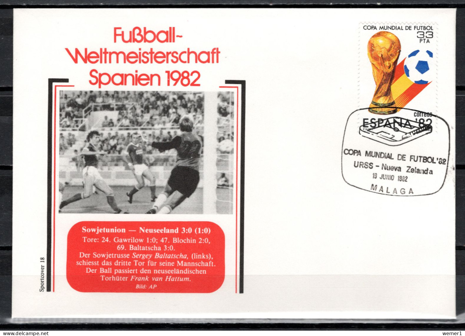 Spain 1982 Football Soccer World Cup Commemorative Cover Match USSR - New Zealand 3:0 - 1982 – Spain