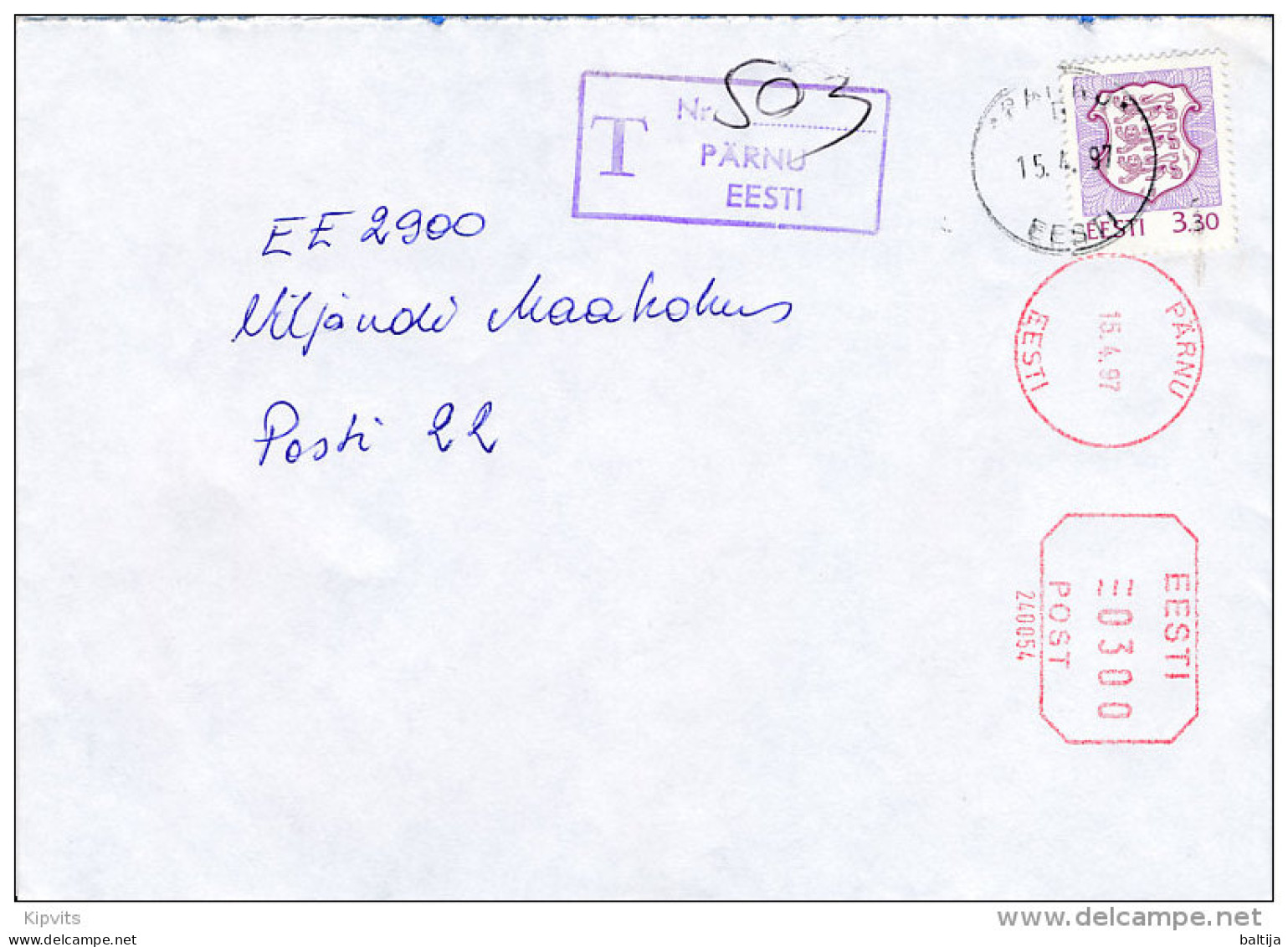 Registered Uprated Meter Cover / 240054 - 15 April 1997 Pärnu - Estonia