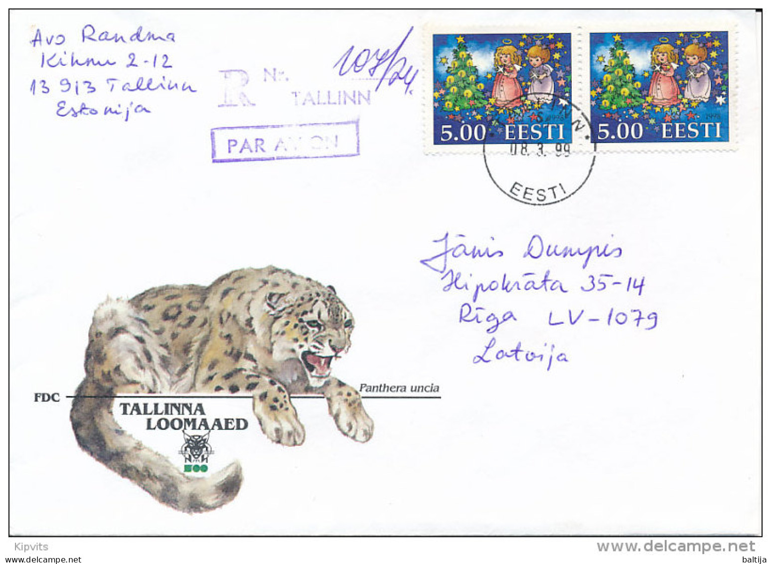 Registered Cover Abroad / Christmas - 8 March 1999 Tallinn - Estonia